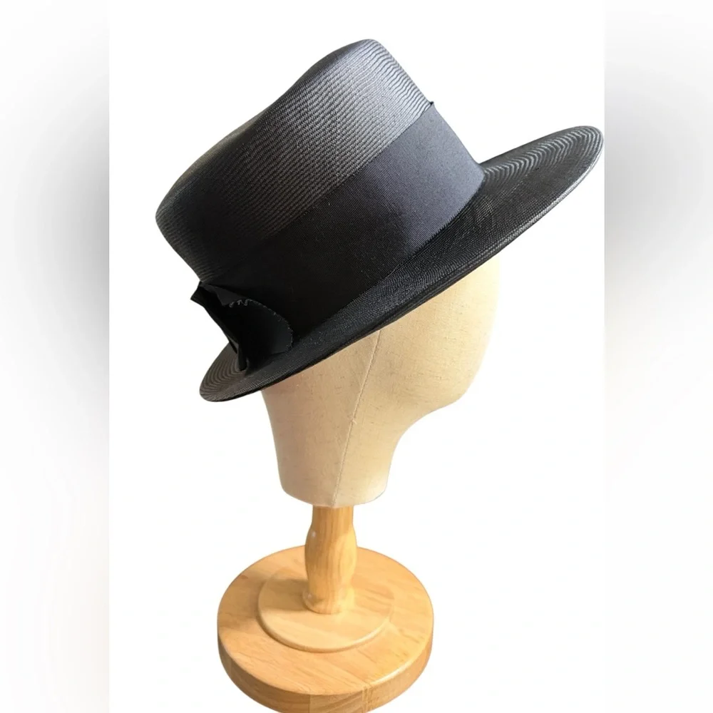 Rare Lil’s of Odessa Black Skimmer Hat | Old Money Aesthetic Wide Brim Sun Hat - Picture 3 of 10